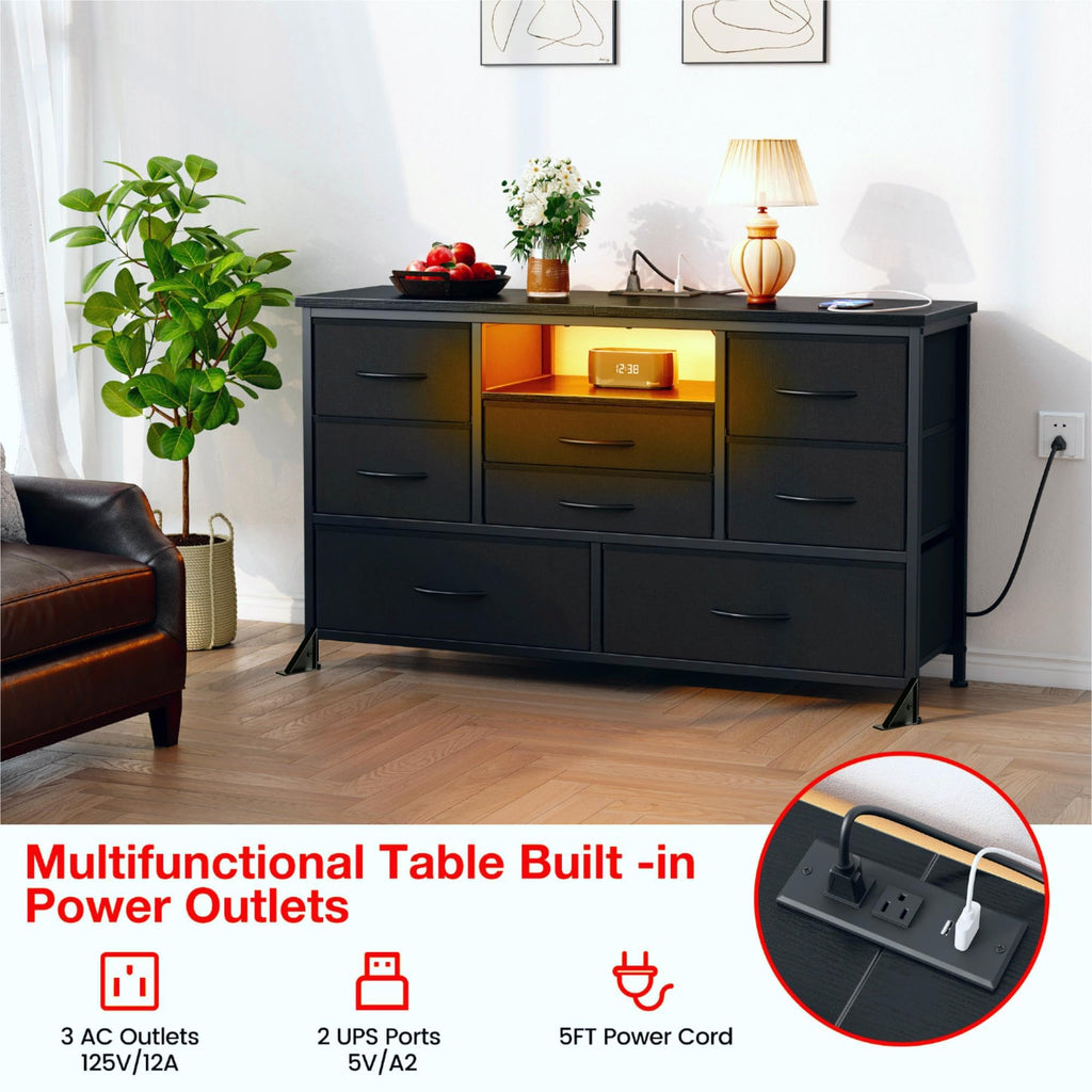 Black 8 Drawer Fabric Dresser TV Stand I181