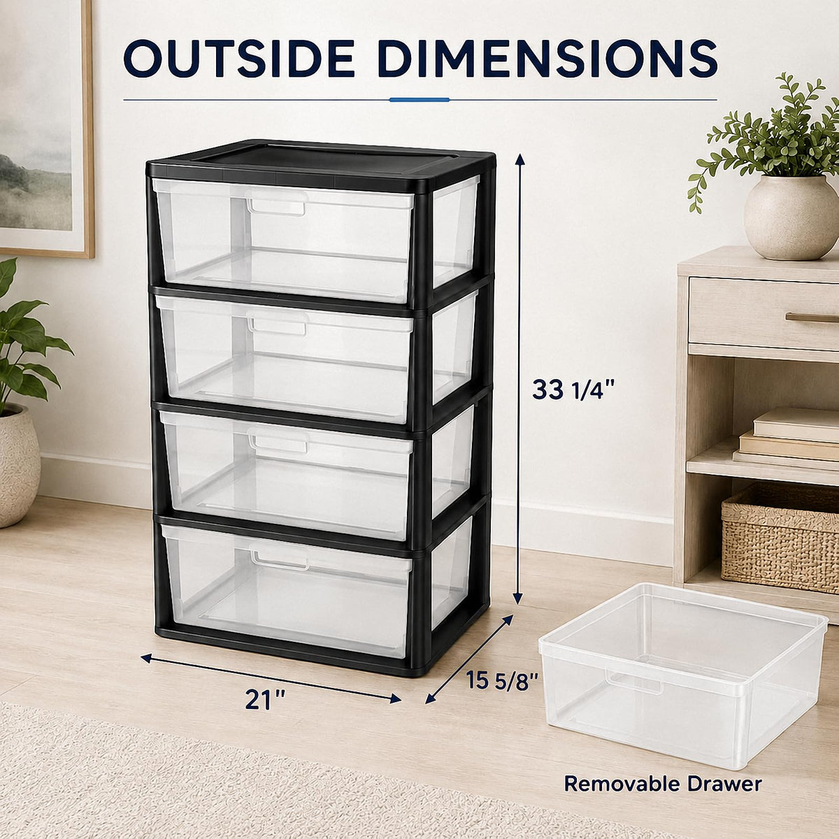 Wide 4 Drawer Plastic Storage Tower Organizer D592