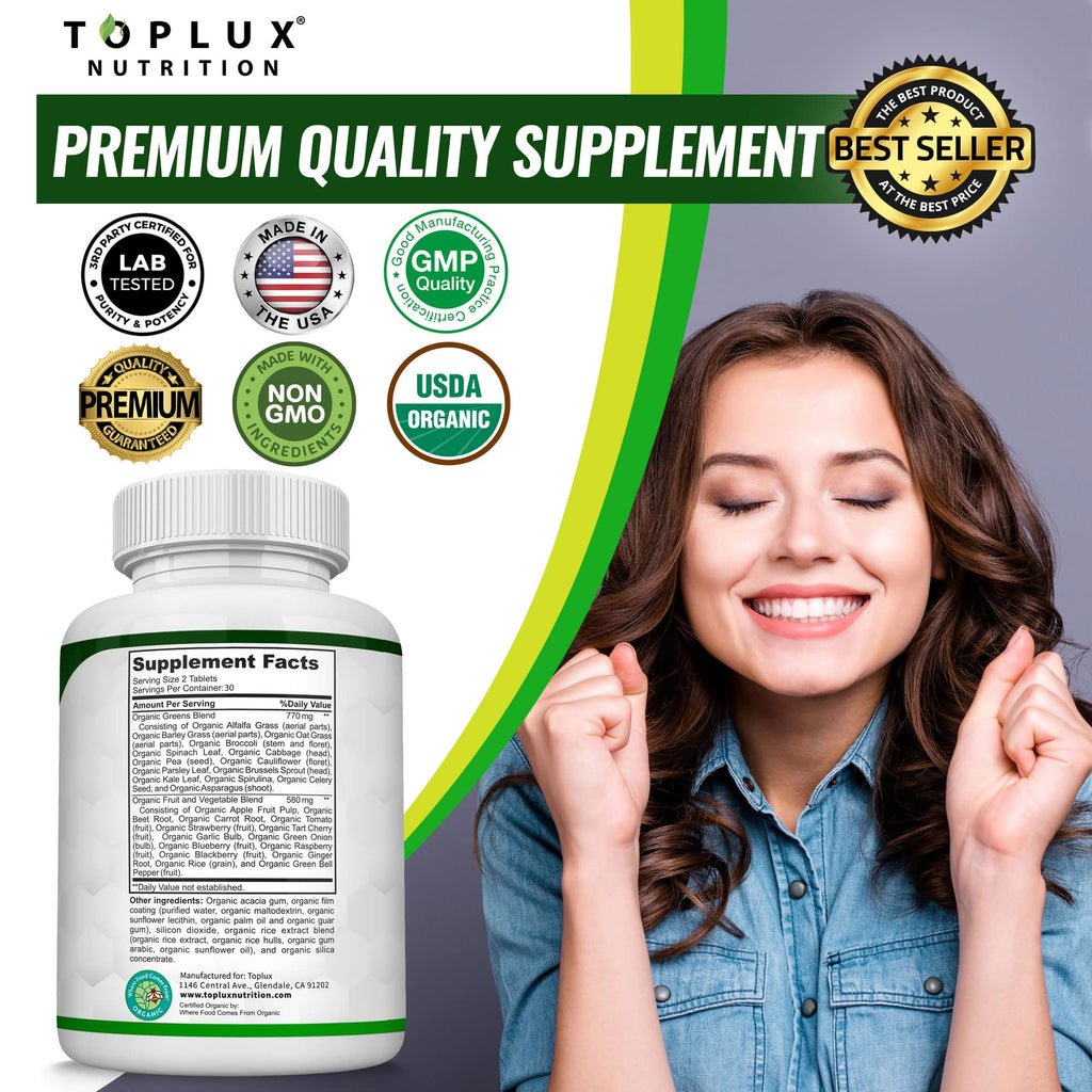 Organic Super Greens Capsules Superfood Supplement 60 Tablets L50129