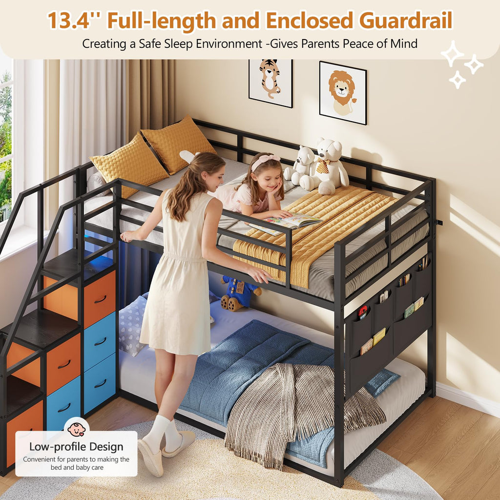 Twin Over Twin Bunk Bed with Stairs and 6 Storage Drawers R158419