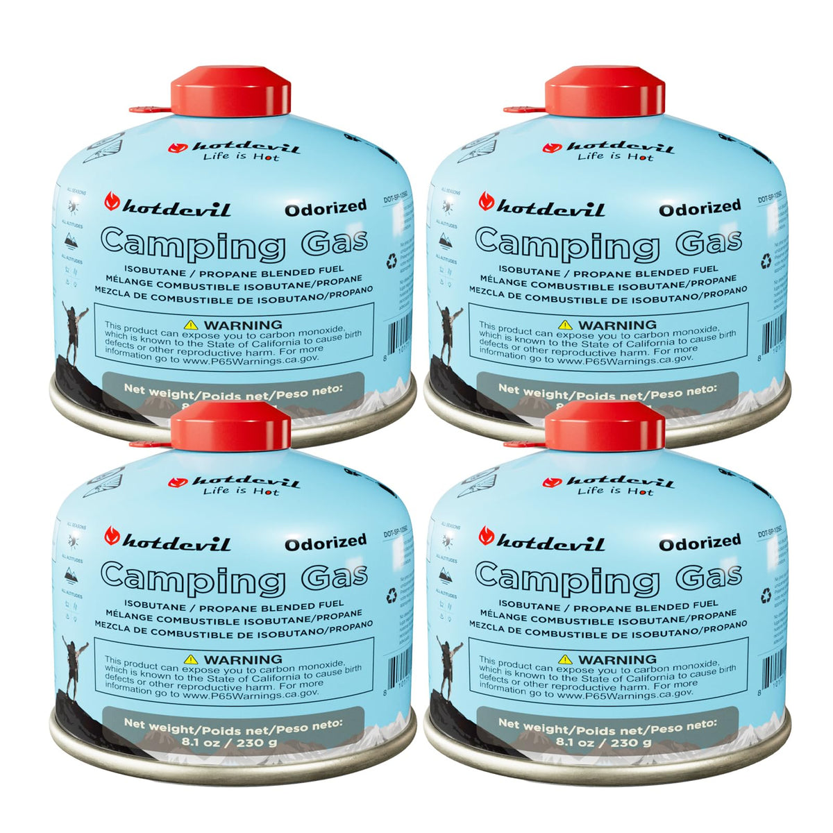Isobutane Fuel Canister 230 Gram Camping Stove Fuel 8.1oz 4 packs P394595