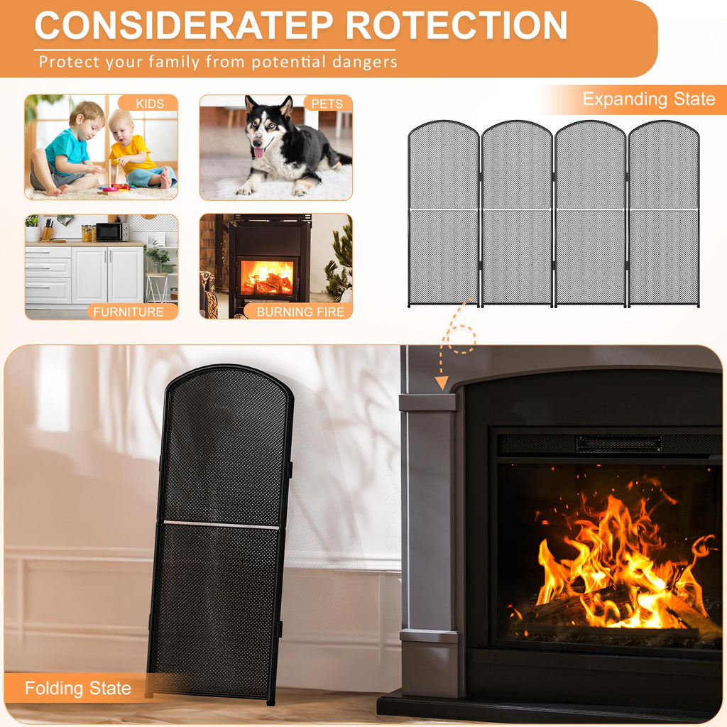 Black Foldable Fireplace Screen A170