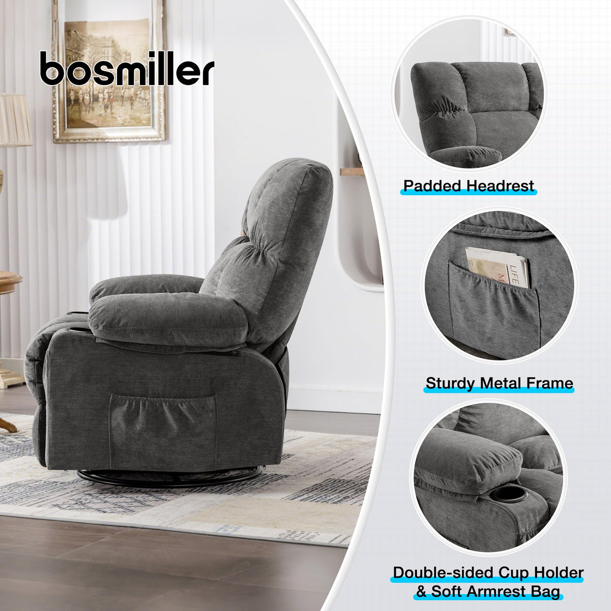 Oversized Recliner Chair with Massage and Heat F412802