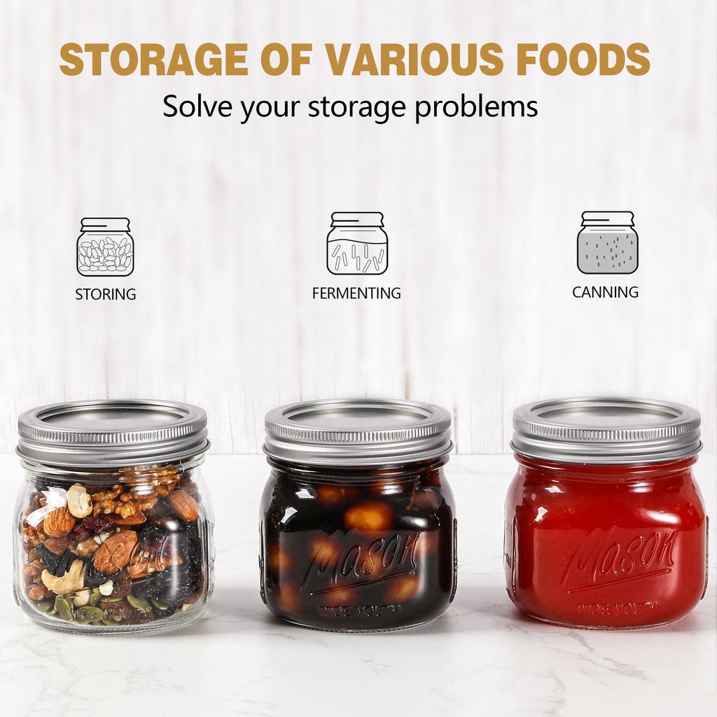 Wide Mouth Mason Jars 16oz with Airtight Lids and Bands P7298