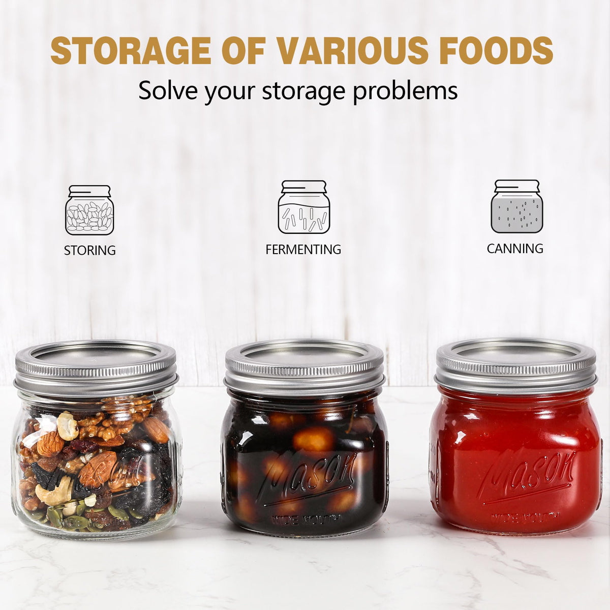 Wide Mouth Mason Jars 16oz with Airtight Lids and Bands P7298