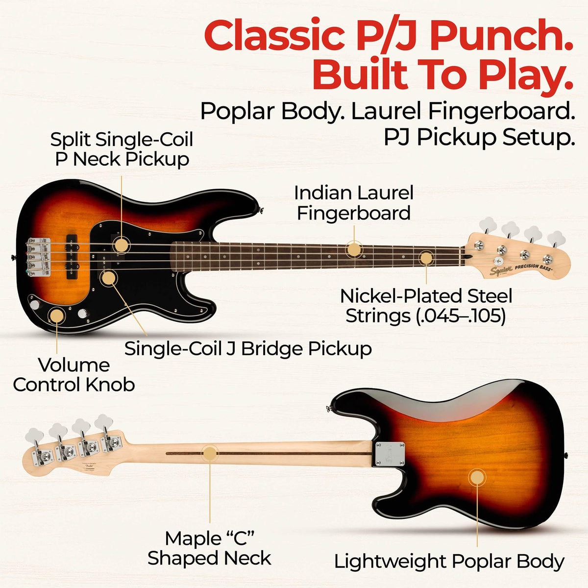 3-Color Sunburst Precision Bass with Amplifier, Cable, Gig Bag, Tuner, Strap U496