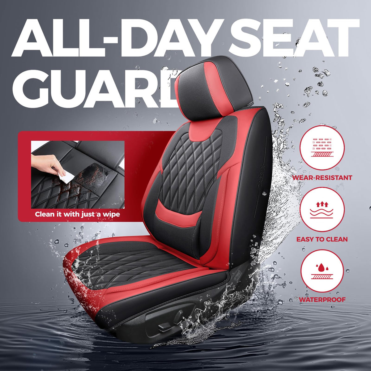 Car Seat Covers Full Set Faux Leather Black Red N807