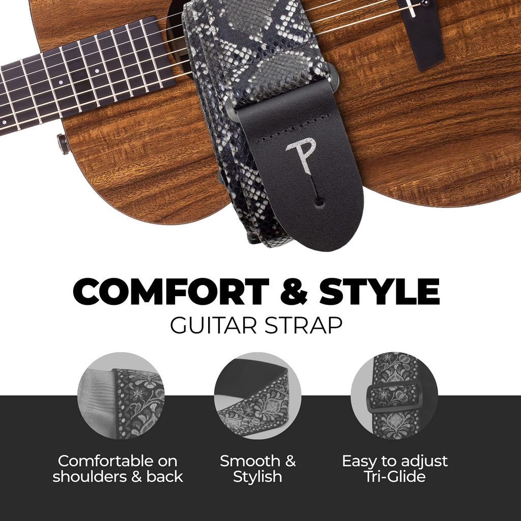 Faux Snake Skin Jacquard Patterned Non-Slip Guitar Strap F189297