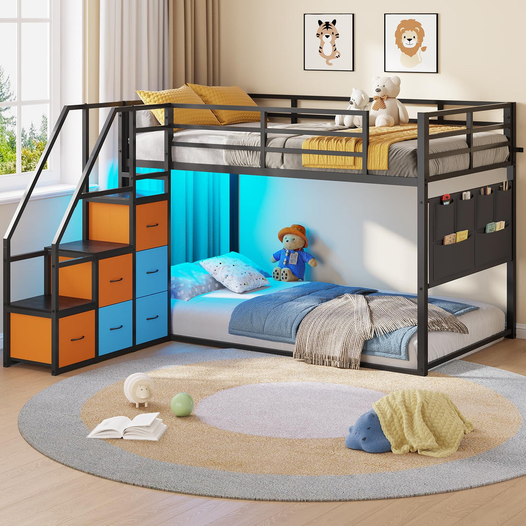 Twin Over Twin Bunk Bed with Stairs and 6 Storage Drawers R158419