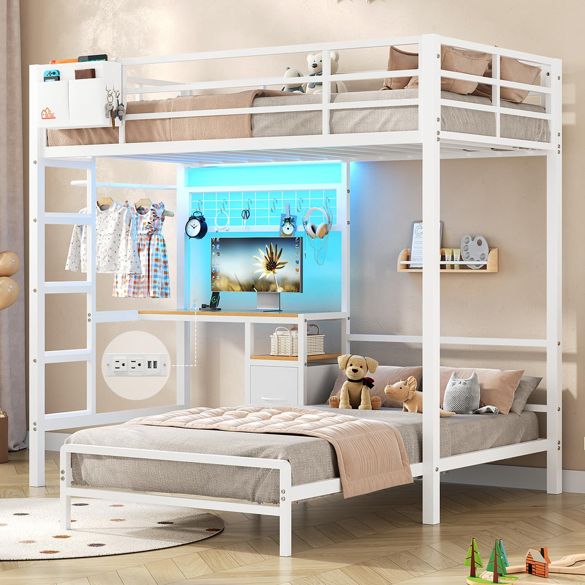 Twin Over Twin White Bunk Bed with Desk P293296