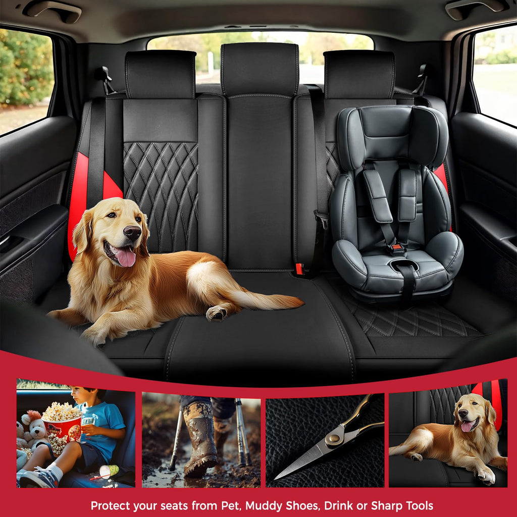 Car Seat Covers Full Set Faux Leather Black Red N807