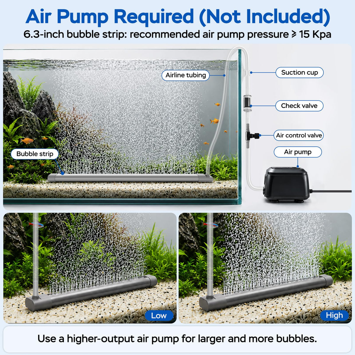 Aquarium Air Bubble Strip, Fine Bubble Wall Air Stone Bar (6.3 Inch) N385