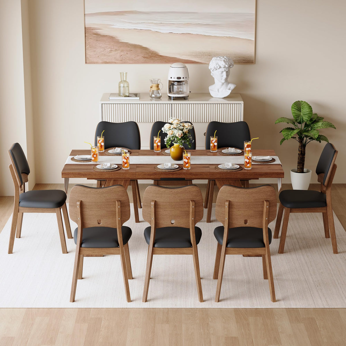 71" Wood Dining Table Set for 8 L707
