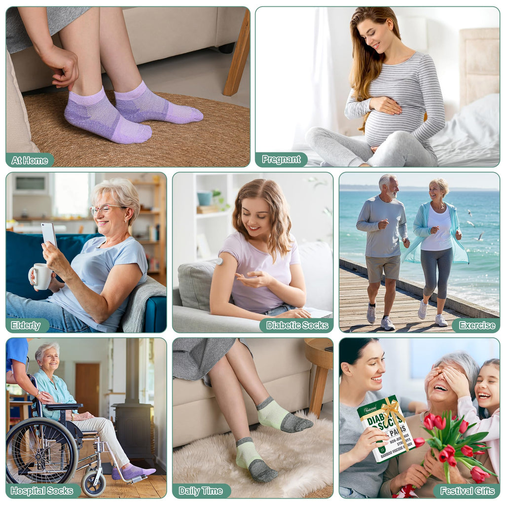 Diabetic Socks for Women Men Size 9-11, 6 Pairs Low Cut Non Binding E56695