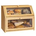 Double Layer Bamboo Wooden Bread Box U4207