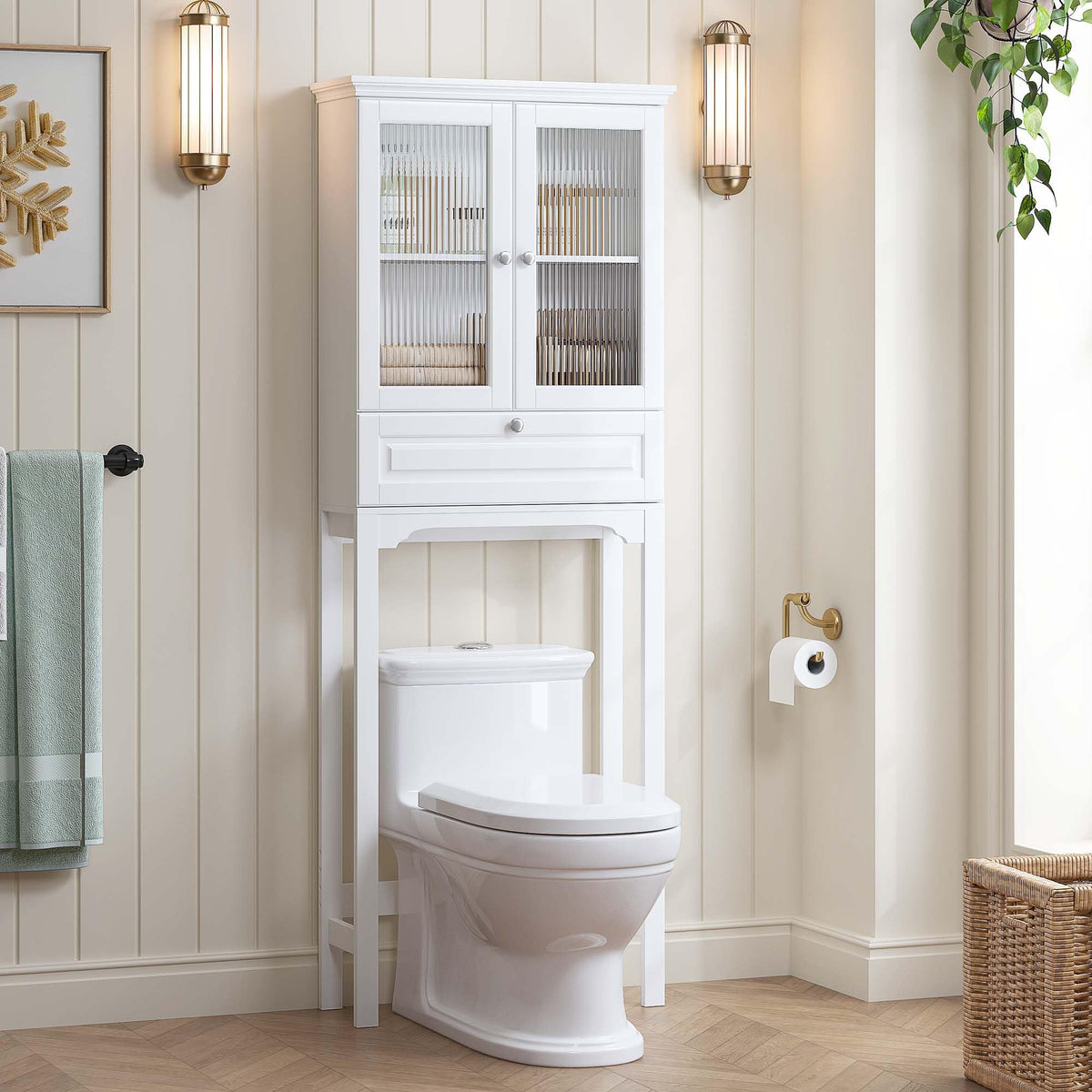 Over the Toilet Storage Cabinet with Glass Doors, White B8497