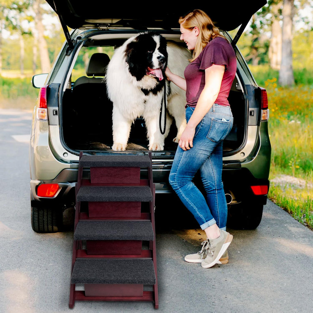 Foldable 4 Steps Wooden Dog Stairs Y964929