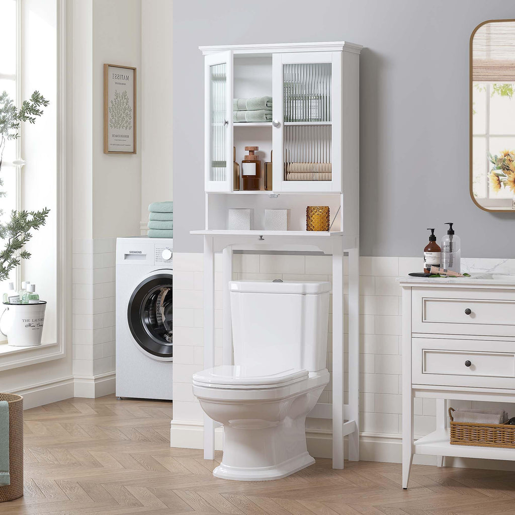 Over the Toilet Storage Cabinet with Glass Doors, White B8497