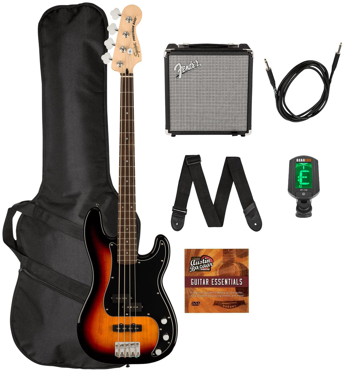 3-Color Sunburst Precision Bass with Amplifier, Cable, Gig Bag, Tuner, Strap U496