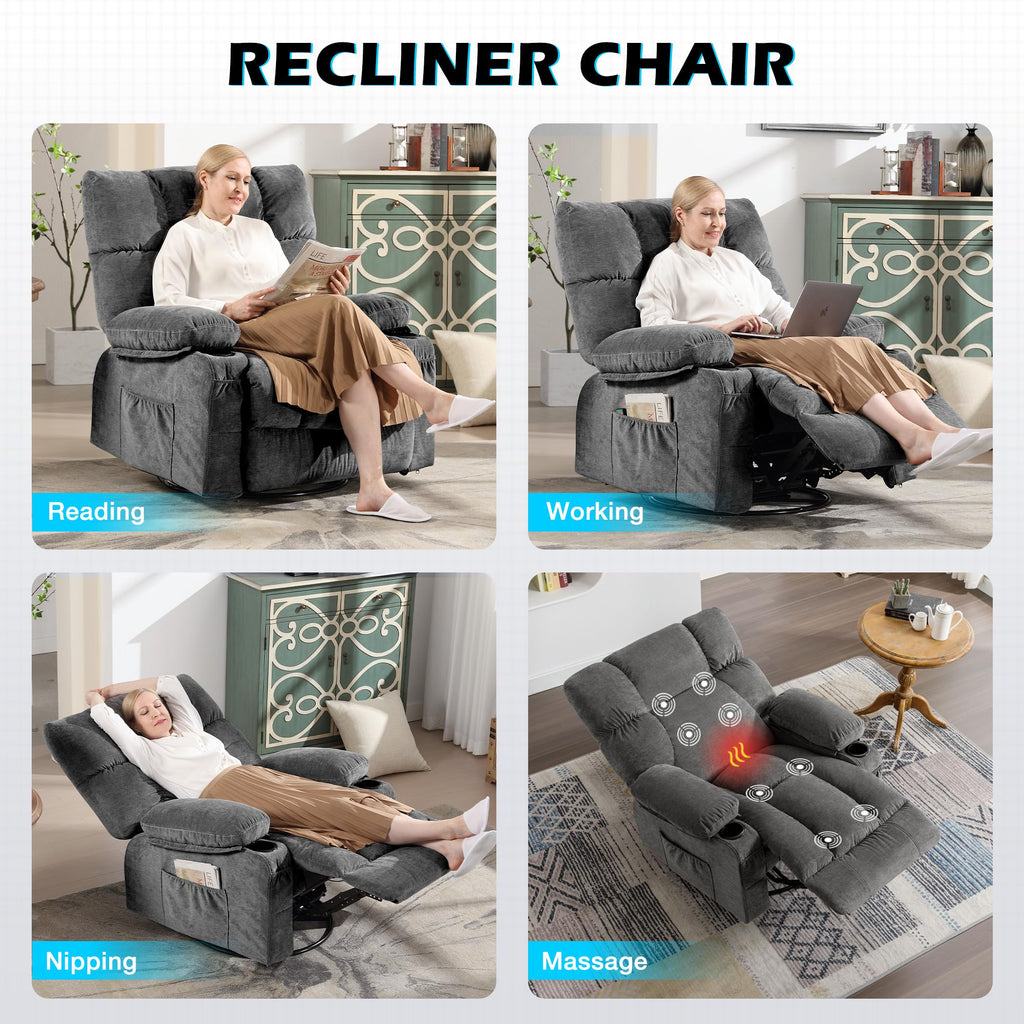 Oversized Recliner Chair with Massage and Heat F412802
