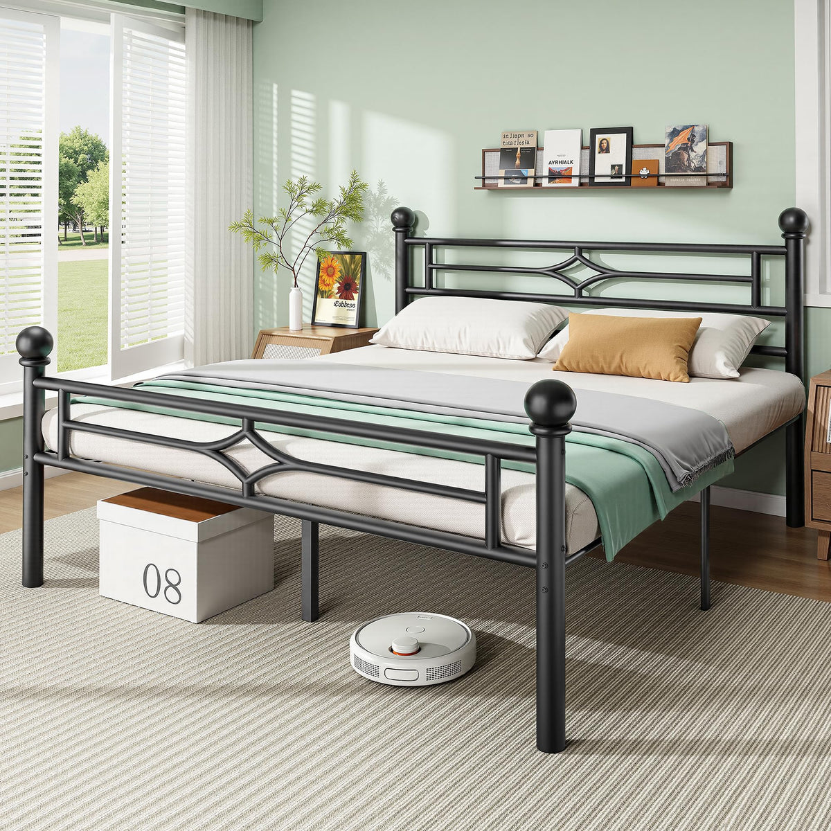 Black Full Metal Platform Bed Frame with Headboard and Footboard Q632476