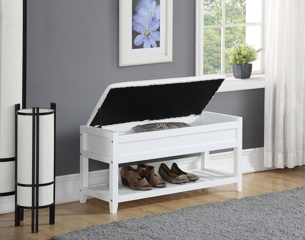 Clean White Seating Bench with Shoe Storage R410