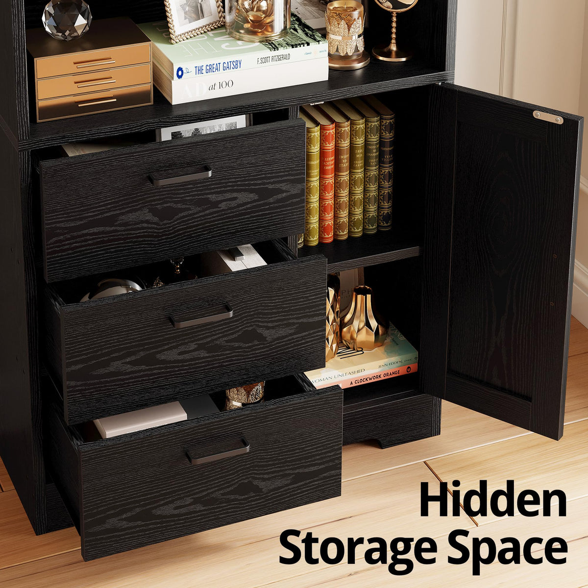 71 in Bookshelf with Doors and Drawers H465