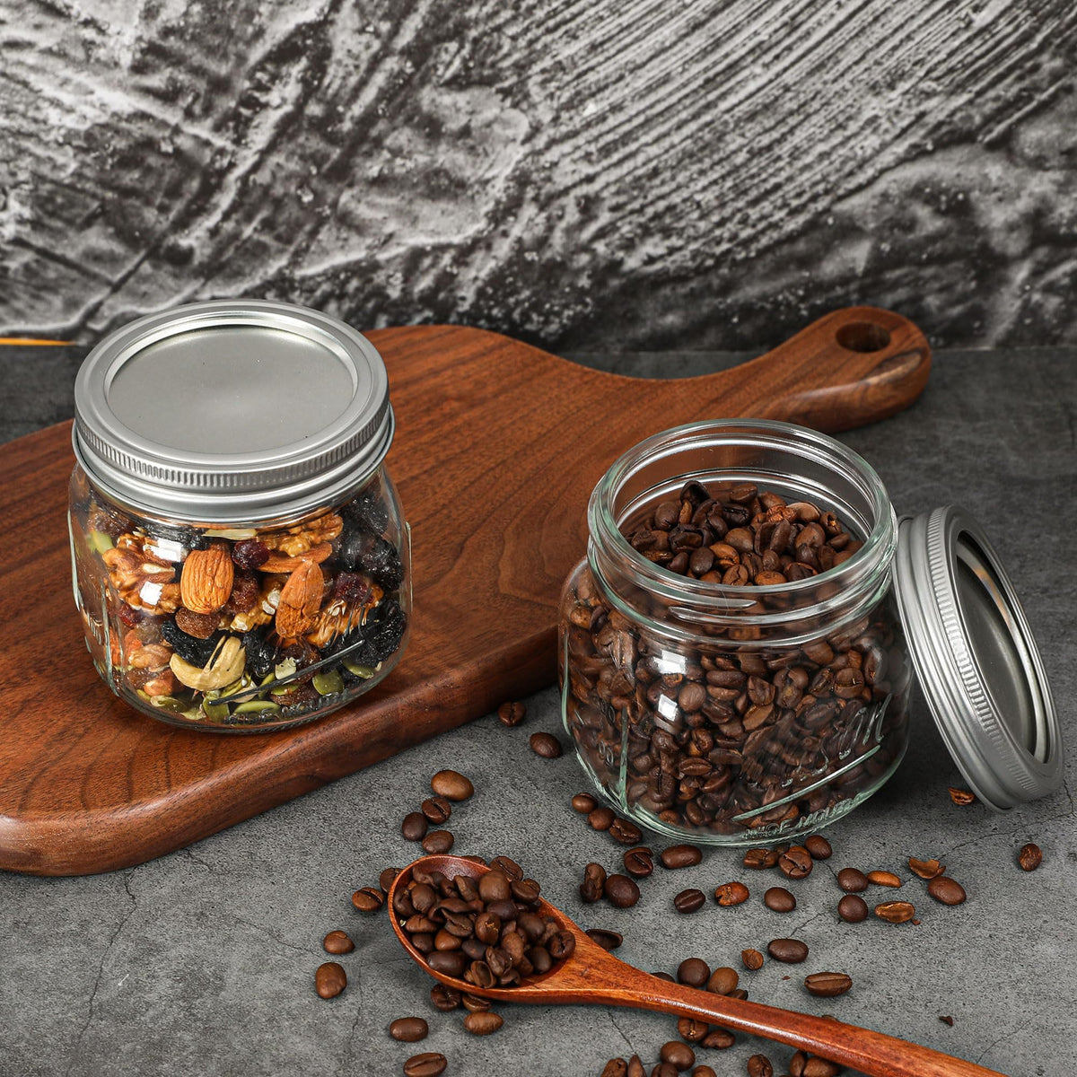 Wide Mouth Mason Jars 16oz with Airtight Lids and Bands P7298