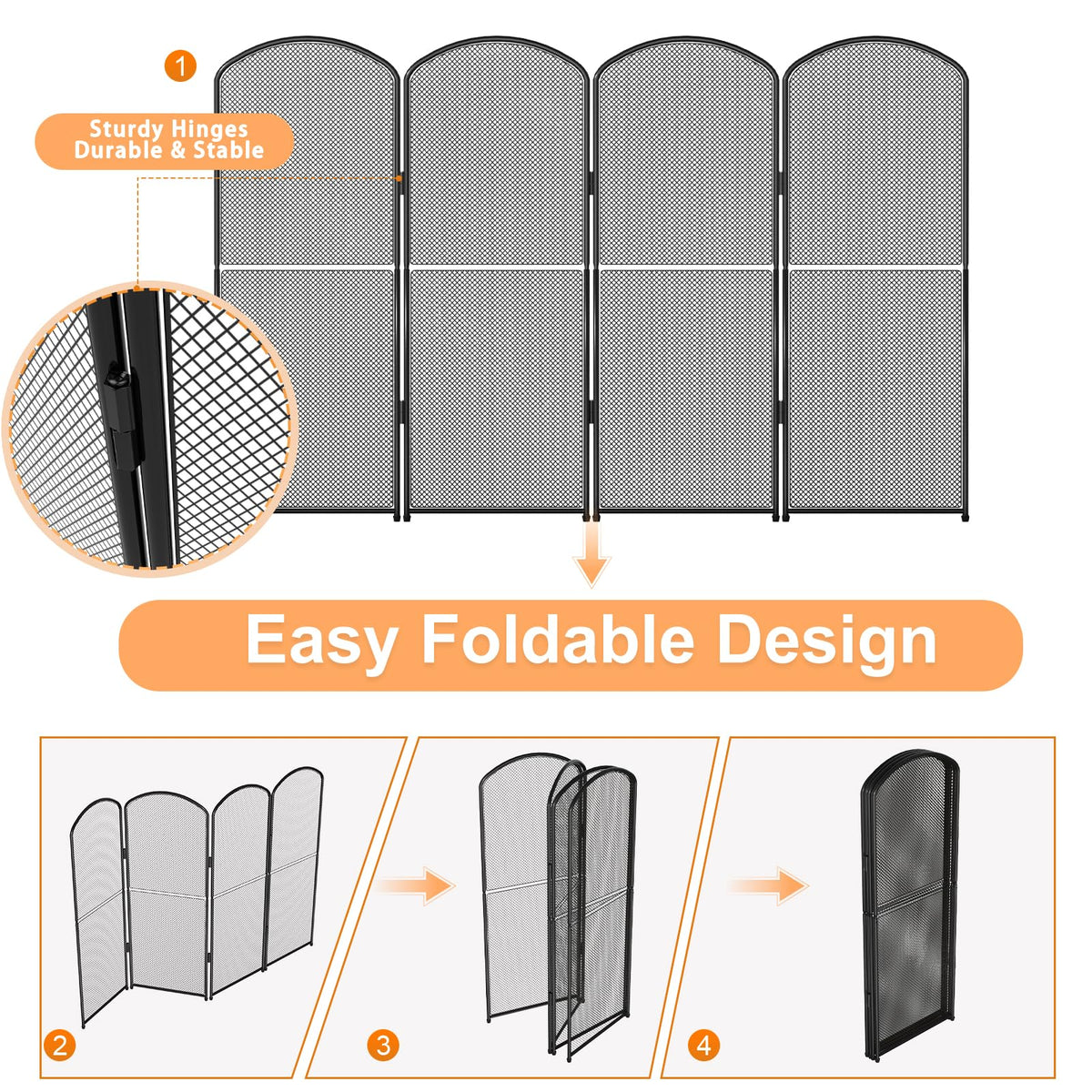 Black Foldable Fireplace Screen A170