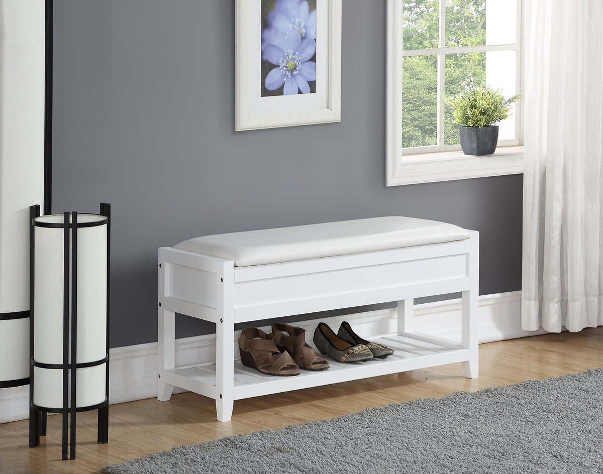 Clean White Seating Bench with Shoe Storage R410
